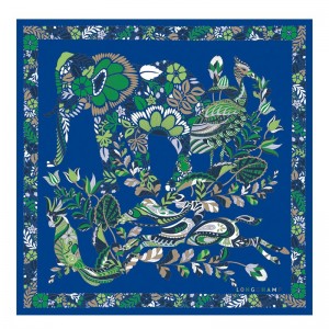 Longchamp Forêt Longchamp Silk Scarf 50 Mavi | 20346-SEWA