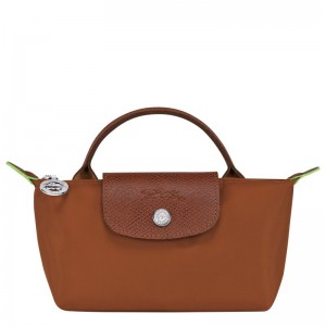 Longchamp Le Pliage Green Pouch With Handle Cognac | 17504-FHTB