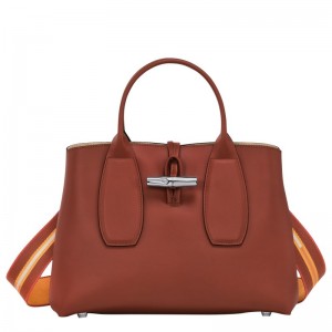 Longchamp Le Roseau M Handbag Mahogany | 462-OKPUNX