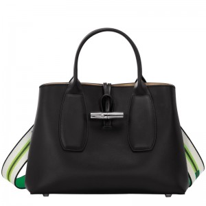 Longchamp Le Roseau M Handbag Siyah | 183-ZYQSJO