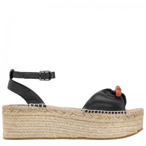 Longchamp Le Roseau Wedge Espadrilles Siyah | 07295-RTDM