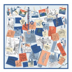 Longchamp Longchamp Mood Board Silk Scarf 90 Cornflower | 89245-ADSP