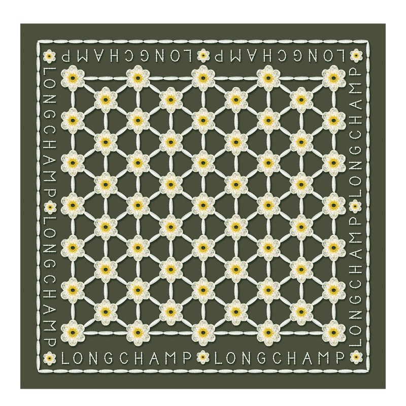 Longchamp Daisies Silk Scarf 50 Haki | 48917-FPCB