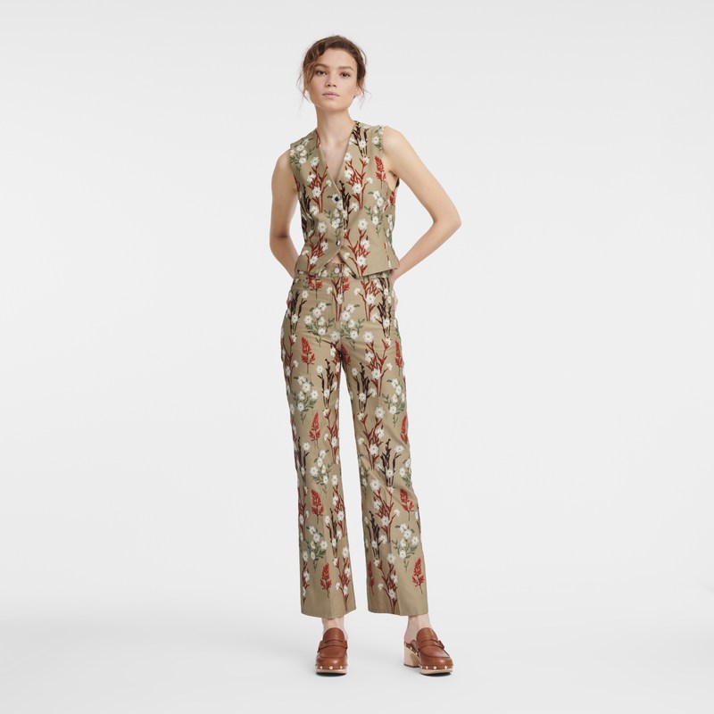 Longchamp Embroidered Trousers Oat | 158-IEQUAW