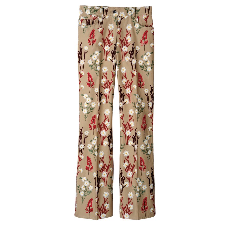 Longchamp Embroidered Trousers Oat | 158-IEQUAW