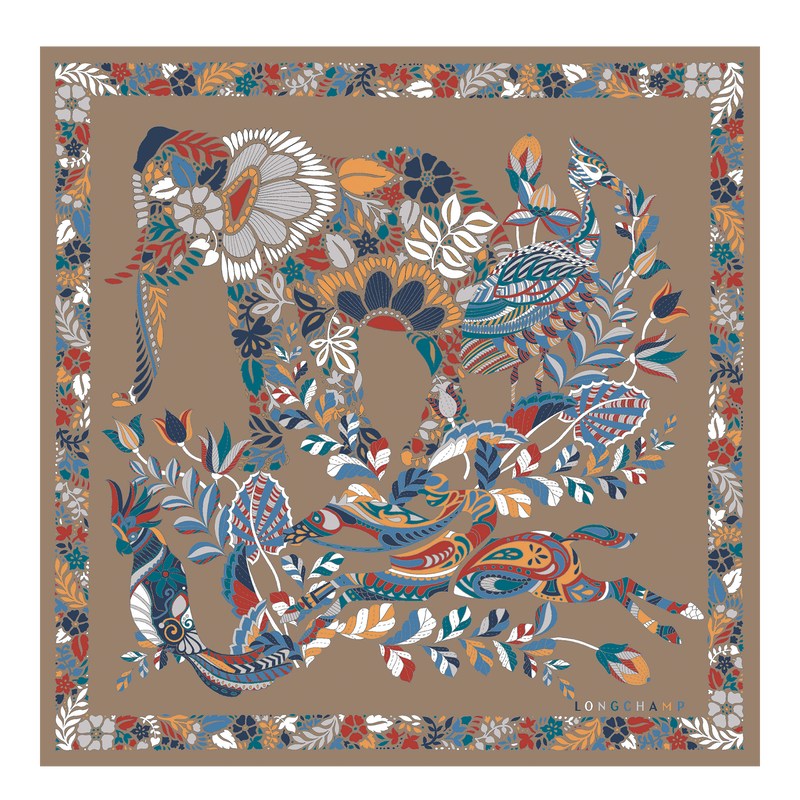 Longchamp Forêt Longchamp Silk Scarf 50 Clay | 75096-ZCXE