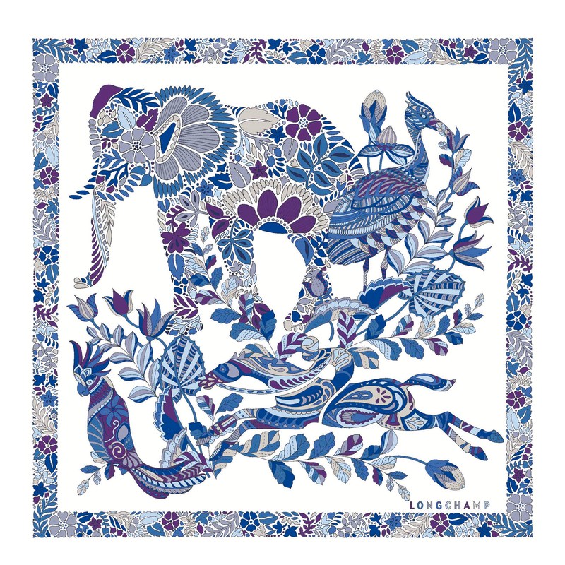 Longchamp Forêt Longchamp Silk Scarf 50 Mavi | 81506-XNCE