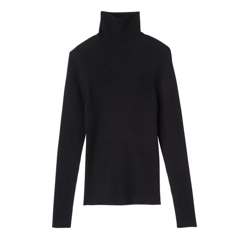 Longchamp High Collar Fitted Jumper Siyah | 45318-RNXM