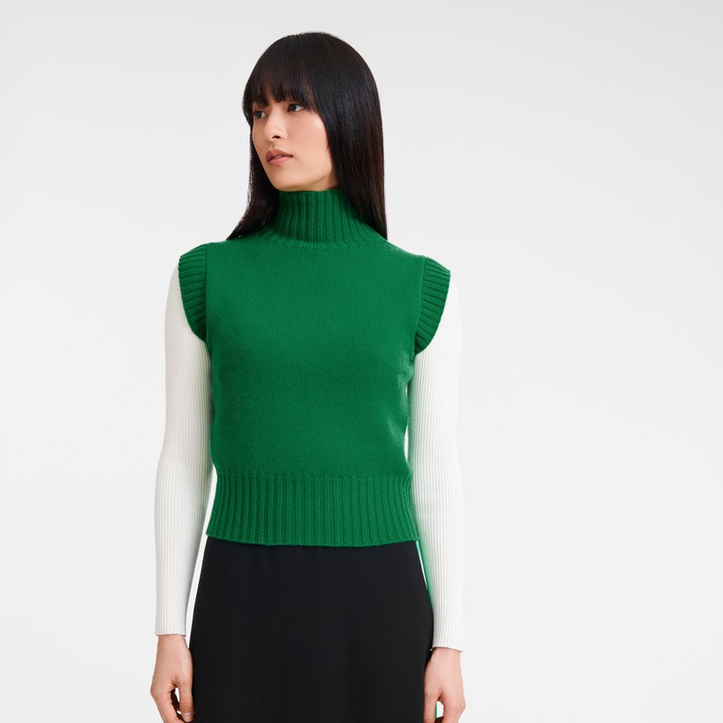 Longchamp High Collar No Sleeve Jumper Yeşil | 94302-GUPI