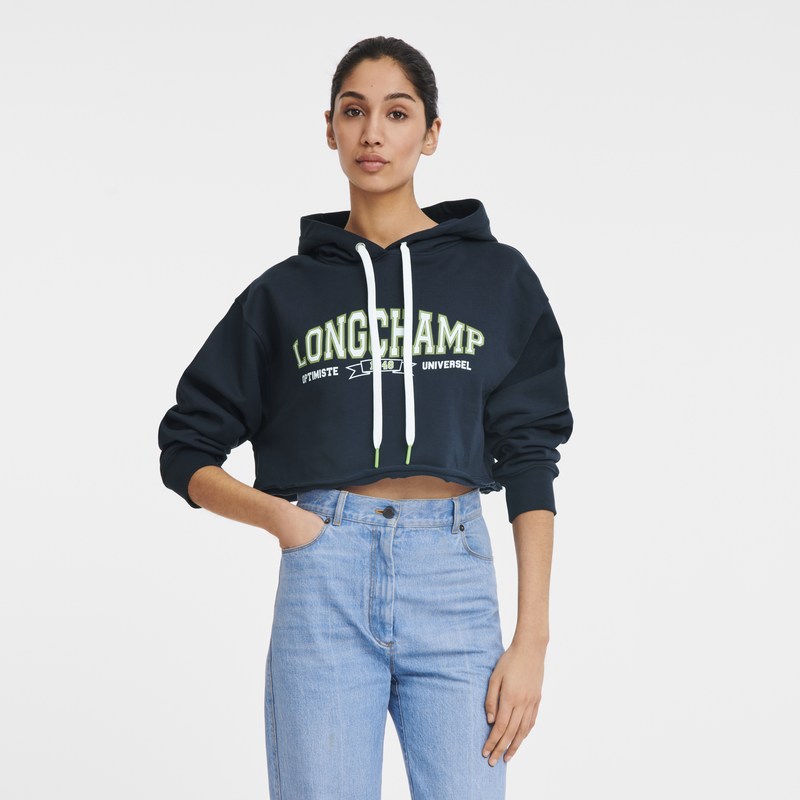 Longchamp Hoodie Lacivert | 15372-YLHW