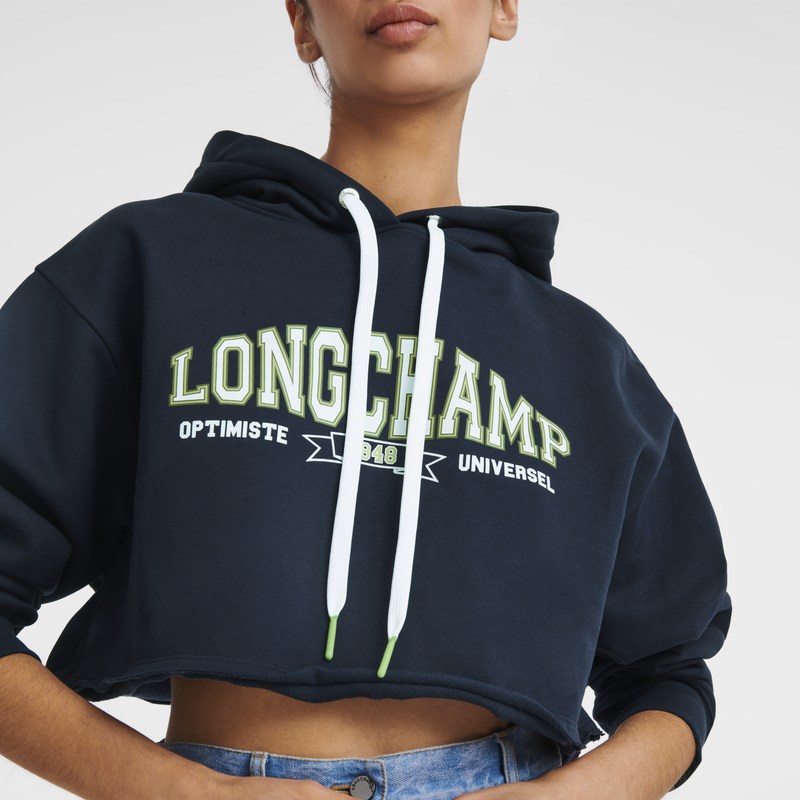 Longchamp Hoodie Lacivert | 15372-YLHW