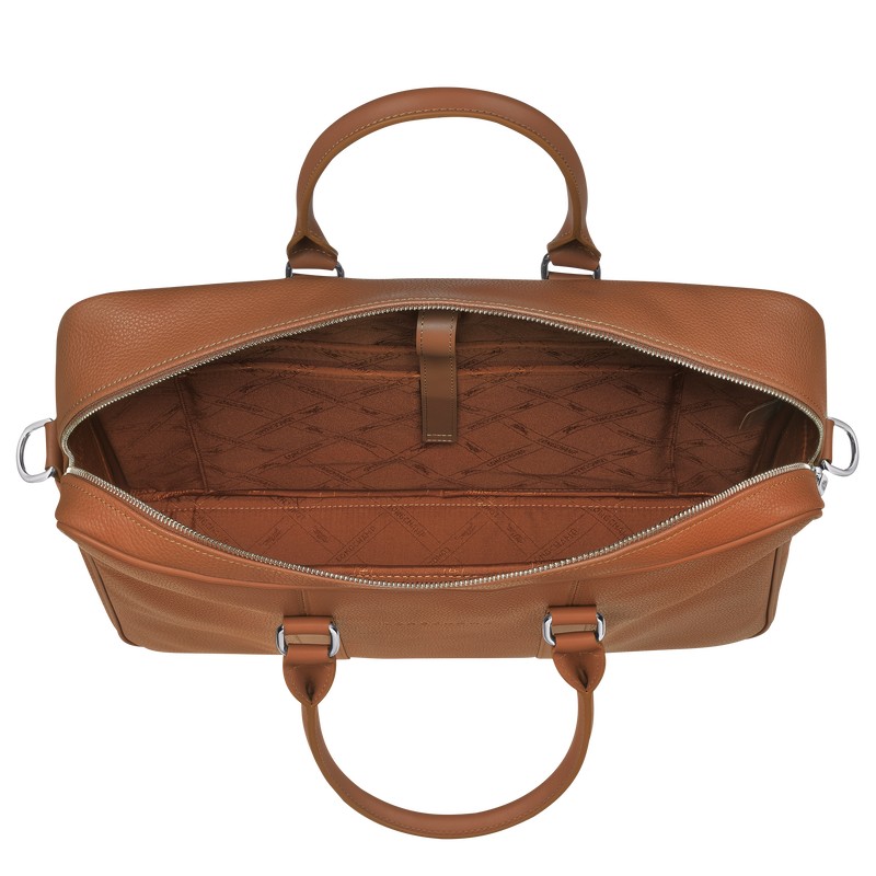 Longchamp Le Foulonné M Briefcase Caramel | 605-FCEIYU