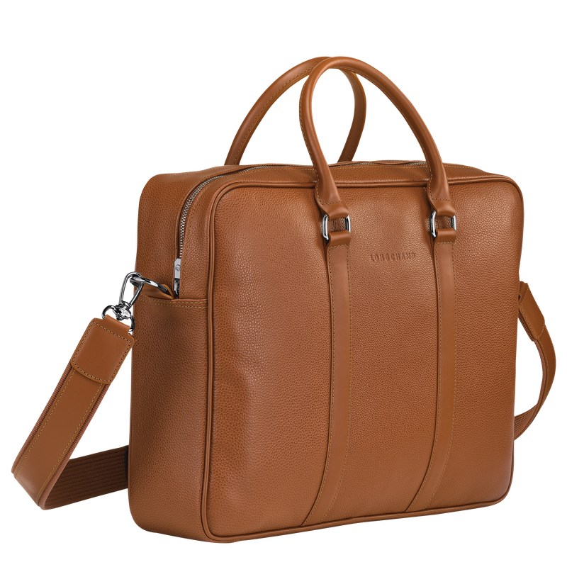 Longchamp Le Foulonné M Briefcase Caramel | 914-AMSCNY