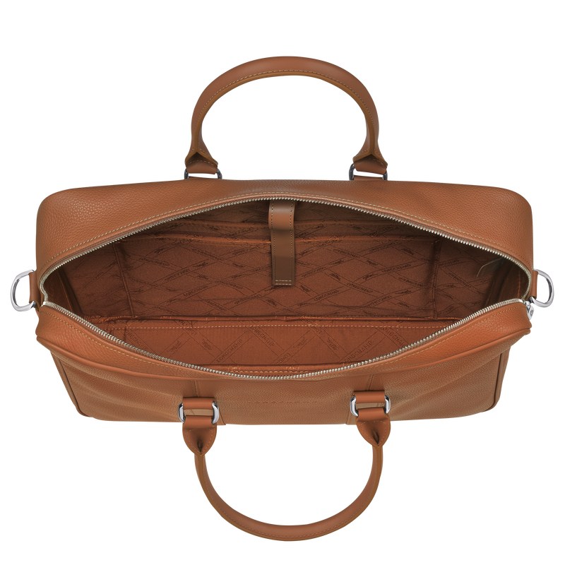 Longchamp Le Foulonné M Briefcase Caramel | 914-AMSCNY