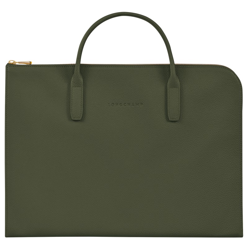 Longchamp Le Foulonné S Briefcase Haki | 97015-KHQW