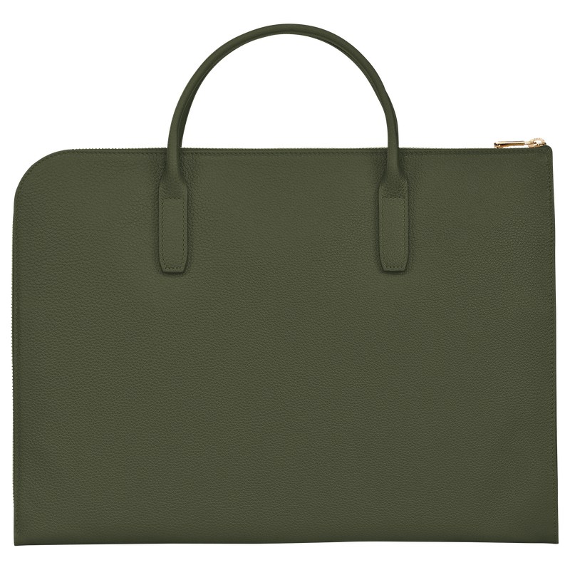 Longchamp Le Foulonné S Briefcase Haki | 91032-VQYJ