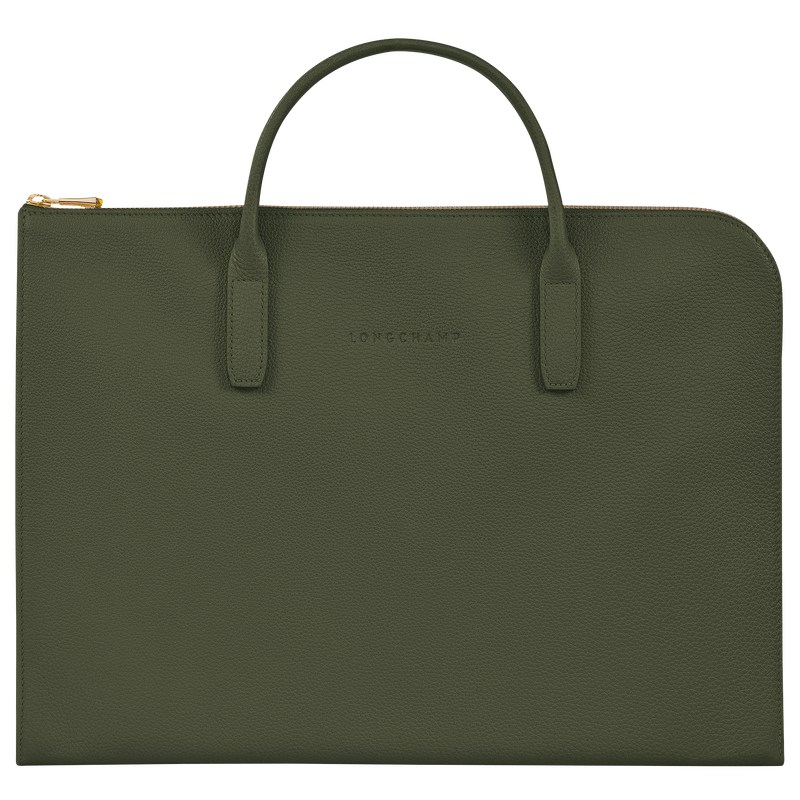 Longchamp Le Foulonné S Briefcase Haki | 91032-VQYJ