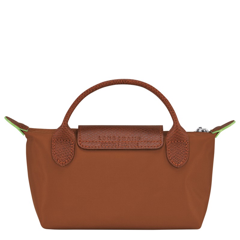 Longchamp Le Pliage Green Pouch With Handle Cognac | 17504-FHTB