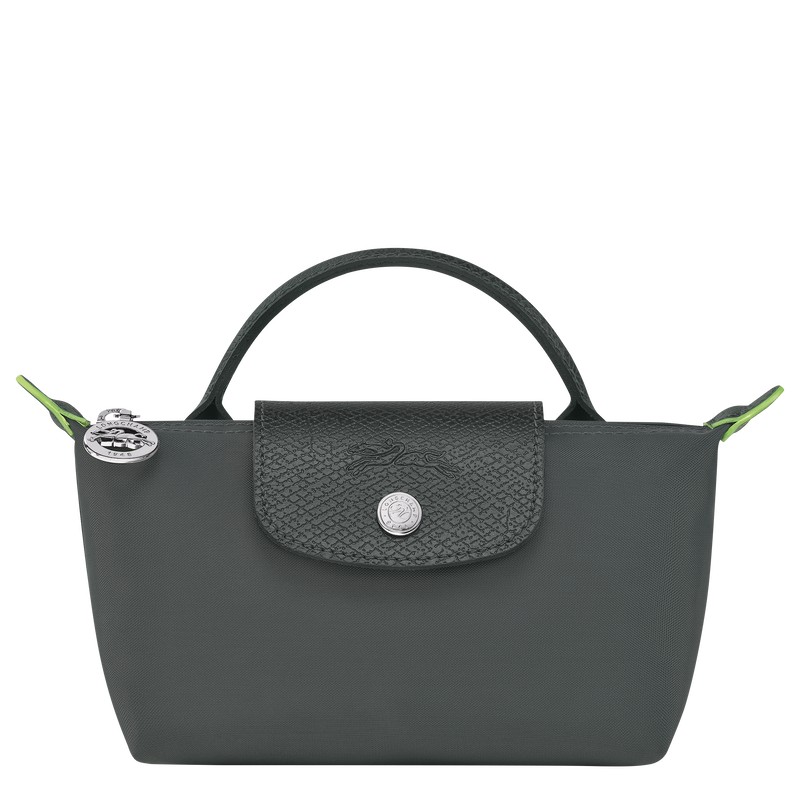 Longchamp Le Pliage Green Pouch With Handle Graphite | 74391-AWME