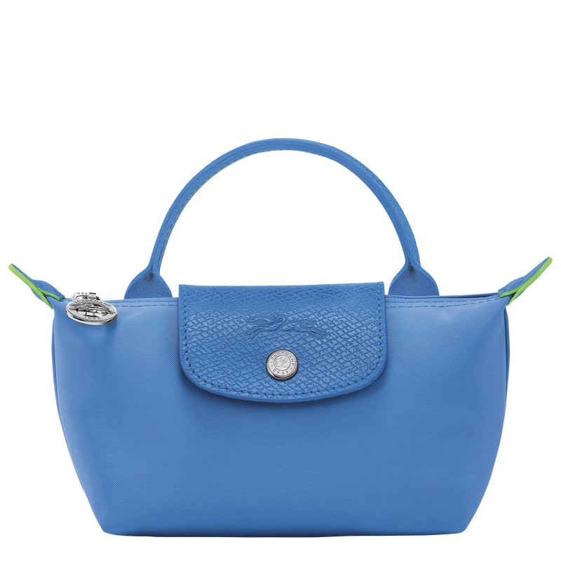 Longchamp Le Pliage Green Pouch With Handle Cornflower | 95382-RXTH