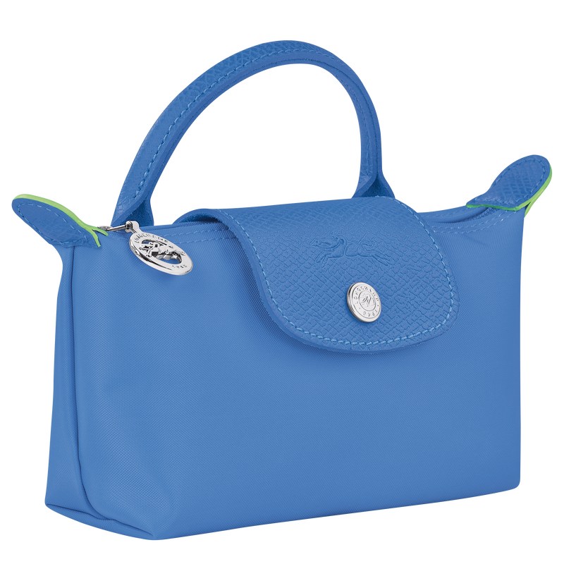 Longchamp Le Pliage Green Pouch With Handle Cornflower | 75640-KMDE