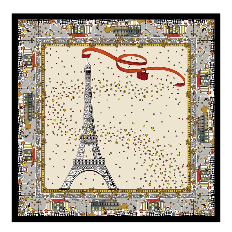 Longchamp Le Pliage In Paris Silk Scarf Ecru | 04287-DTBL