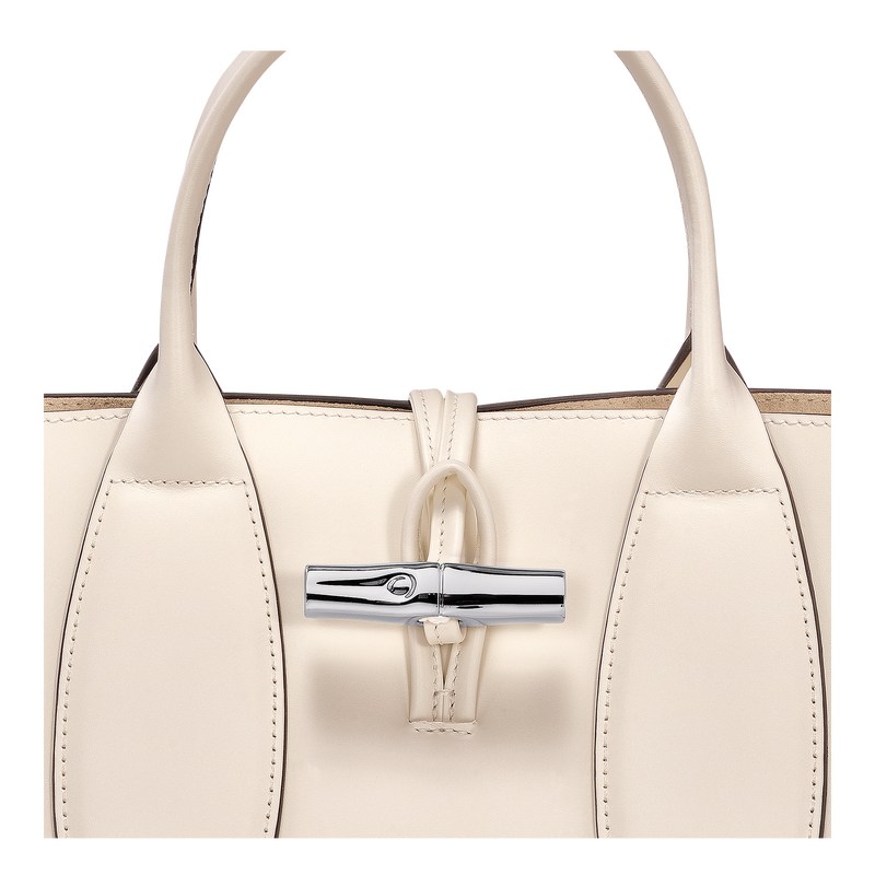 Longchamp Le Roseau M Handbag Ecru | 694-VEULXW