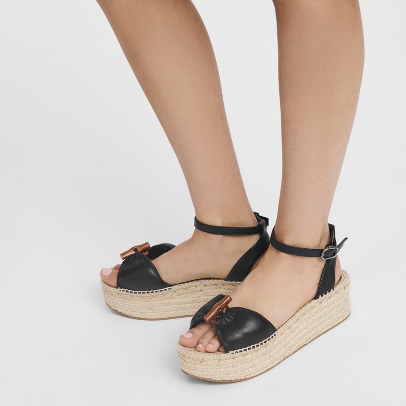 Longchamp Le Roseau Wedge Espadrilles Siyah | 07295-RTDM