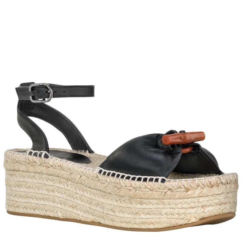 Longchamp Le Roseau Wedge Espadrilles Siyah | 07295-RTDM