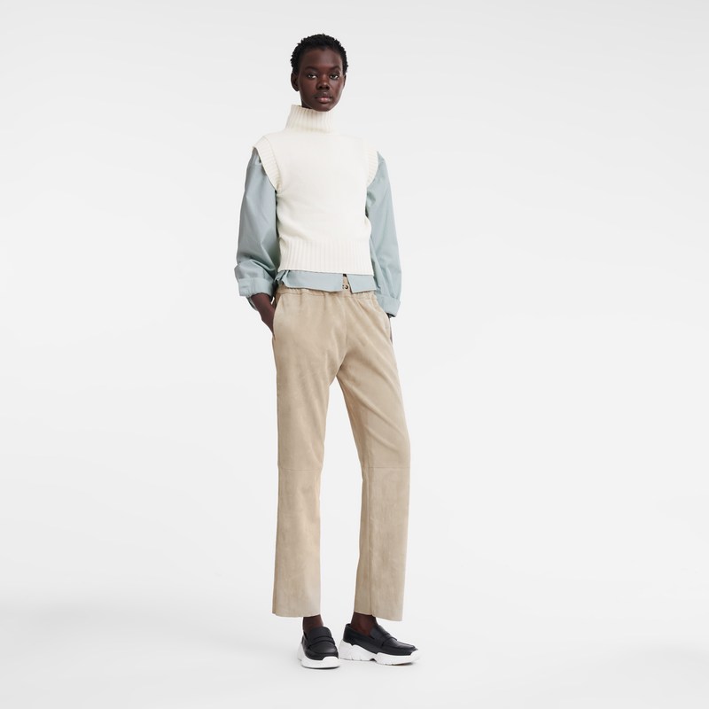 Longchamp Leather Straight Pants Linen | 061-ZJSMXO