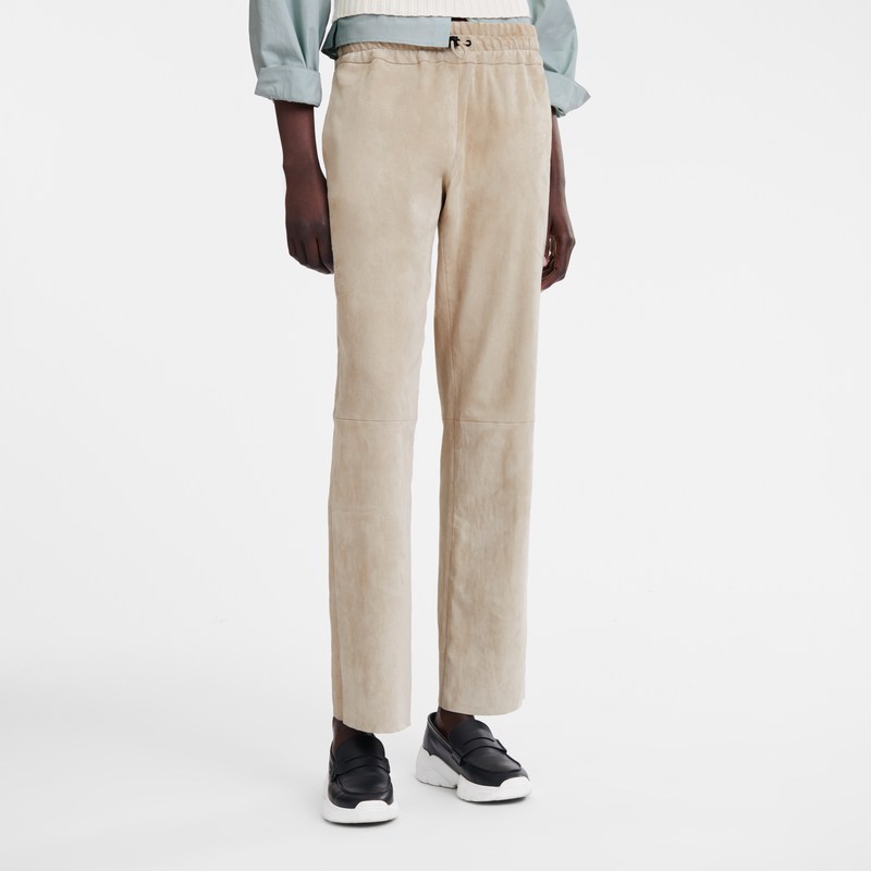 Longchamp Leather Straight Pants Linen | 061-ZJSMXO