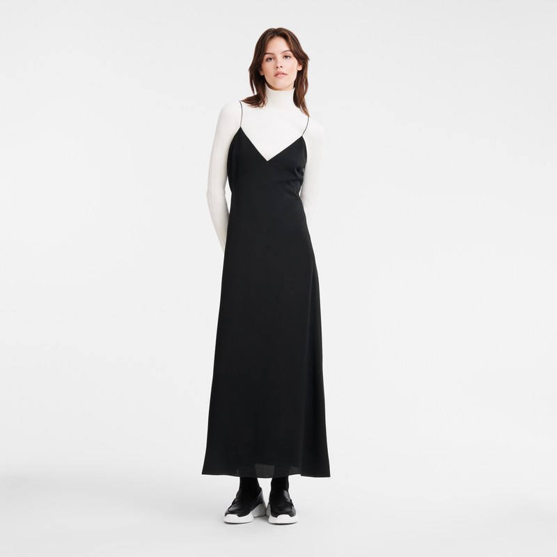 Longchamp Long Dress Siyah | 624-AOPLVW