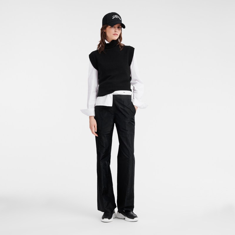 Longchamp Straight Pants With Patch Siyah | 98630-DHLC