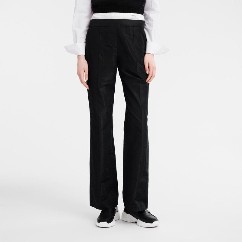 Longchamp Straight Pants With Patch Siyah | 98630-DHLC