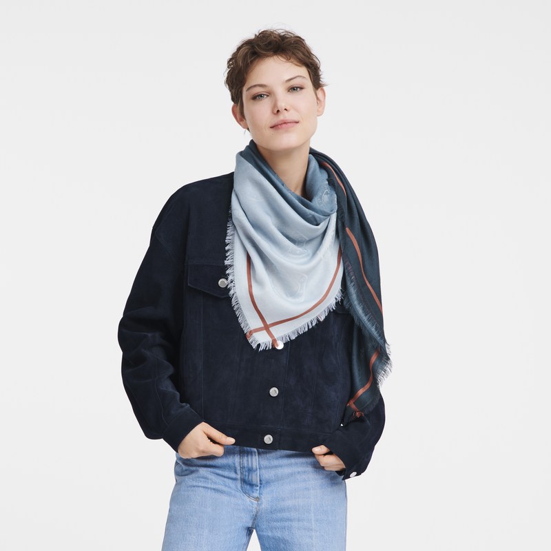 Longchamp The Gradient-effect Jacquard Medal Stole Lacivert | 71360-WNGL