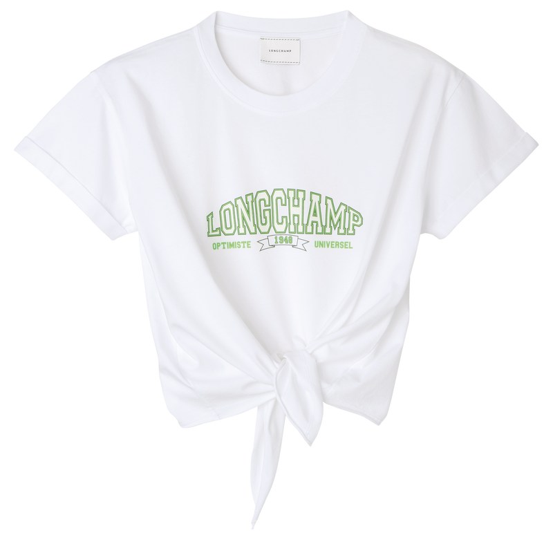 Longchamp Tied T-shirt Beyaz | 32407-ZUFM