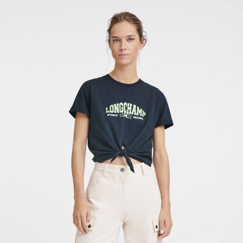 Longchamp Tied T-shirt Lacivert | 27856-BUFP