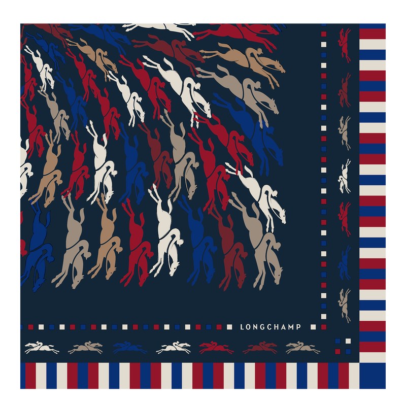 Longchamp Très Paris Longchamp Silk Scarf 70 Lacivert | 51037-GRDX